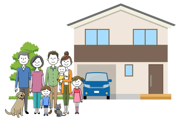 Relacionamento Boa Família Ilustração Minha Casa Família Três Gerações — Vetor de Stock