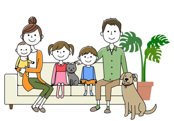 Familia Para Relajarse Sofá Una Ilustración Familiar Para Relajarse Sofá — Vector de stock