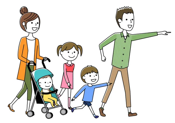 Walking Familj Det Illustration Vandrande Familj — Stock vektor