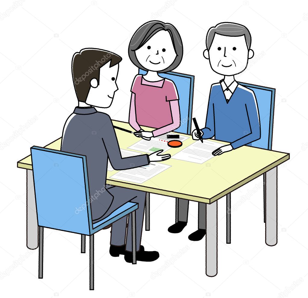 Contract, Description/It is an illustration that an elderly couple has contracted.