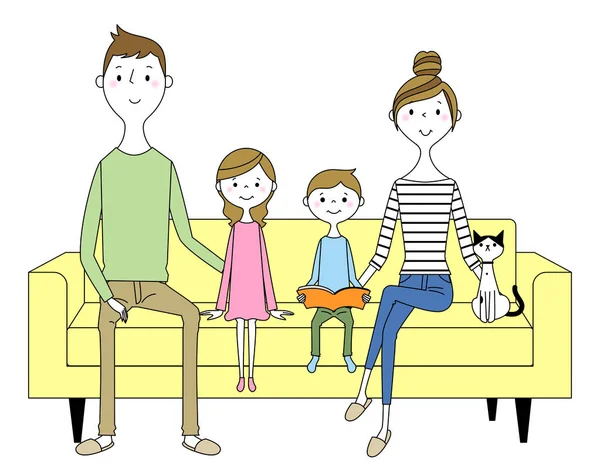 Familia Para Relajarse Sofá Una Ilustración Familiar Para Relajarse Sofá — Vector de stock