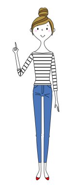 Genç kadın, anne, parmak işareti / Parmağın ucunda duran genç bir kadının resmi..