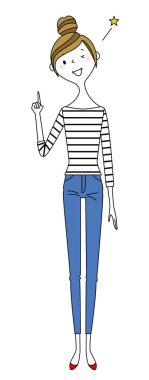 Genç kadın, anne, parmak işareti / Parmağın ucunda duran genç bir kadının resmi..