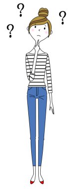 - Genç kadın, anne, şüphe. - Merak eden genç bir kadının çizimi..