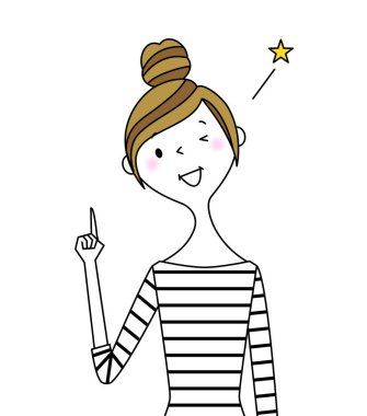 Genç kadın, anne, parmak işareti / Parmağın ucunda duran genç bir kadının resmi..