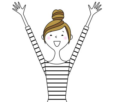 Genç kadın, anne, iki elini de ver. İki elini de kaldıran genç bir kadının resmi..