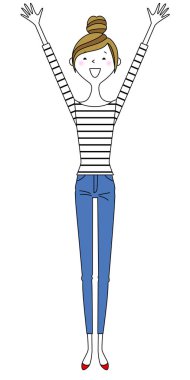 Genç kadın, anne, Zafer Mola. Zafer pozu veren genç bir kadının resmi..