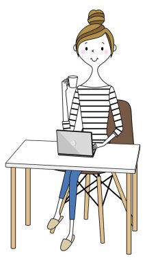 Genç kadın, anne, dizüstü bilgisayar / Dizüstü bilgisayar kullanan genç bir kadının görüntüsü.