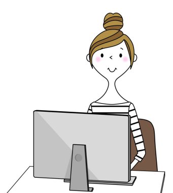 Genç kadın, anne, bilgisayar kullanan genç bir kadının görüntüsü..