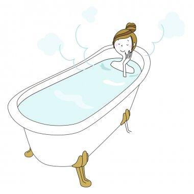 Genç bayan, banyo zamanı. Genç bir kadının banyo yaptığının bir göstergesi..