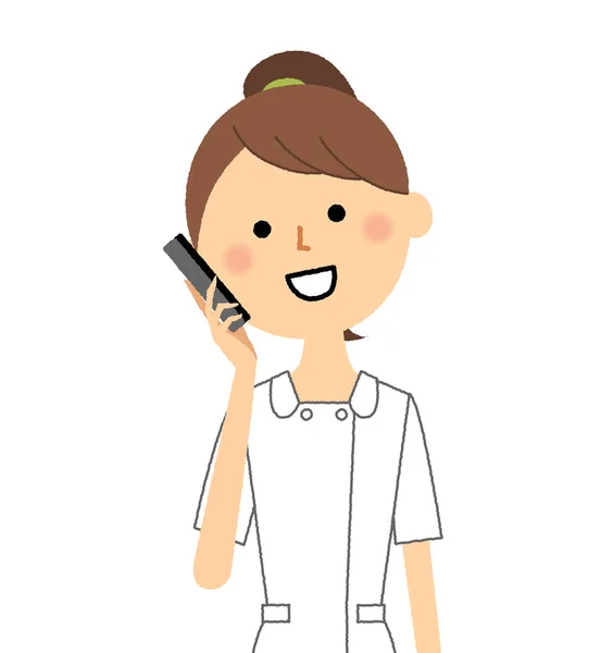 Sjuksköterska Smart Telefon Det Illustration Sjuksköterska Som Talar Telefon — Stock vektor