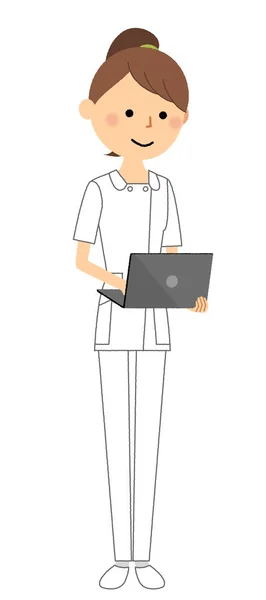 Enfermera Ordenador Portátil Una Ilustración Una Enfermera Que Opera Ordenador — Vector de stock