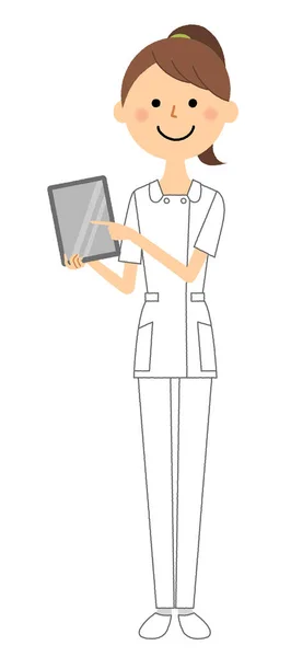 平板电脑 这是一个护士与平板电脑的插图 — 图库矢量图片
