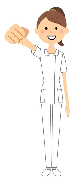 胜利暂停 这是一个护士做胜利姿势的例证 — 图库矢量图片