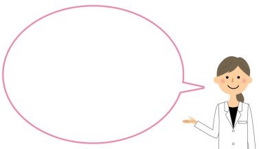 Beyaz ceket, boş metin balonu fefemale, Balon / Bu beyaz bir ceket giyen bir kadın tarafından verilen bir konuşma balonu illüstrasyon.