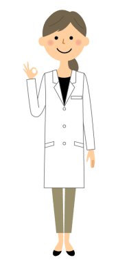 Beyaz önlük kadın, Ok / Bu imzalamak için beyaz bir ceket giyen bir kadının bir örnektir.