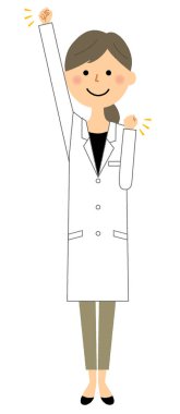 Beyaz önlük kadın, Zafer Duraklama / Bir Zafer poz performans beyaz bir ceket kadın İllüstrasyon.