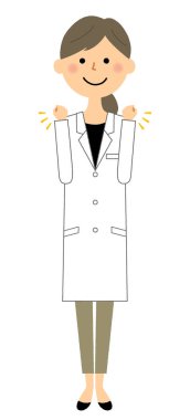 Beyaz önlük kadın, Zafer Duraklama / Bir Zafer poz performans beyaz bir ceket kadın İllüstrasyon.