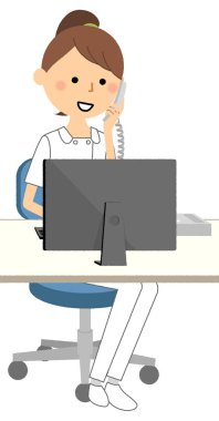 Hemşire, Telefon ve Pc / Bir hemşire bir pc çalışırken bir telefon görüşmesi yapma İllüstrasyon.
