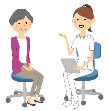 /Hastaya açıklama veren bir hemşirenin illüstrasyonu.