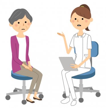 Hemşireler, Bir hemşirenin Konsültasyon/İllüstrasyon'u bir hastaya açıklarken.