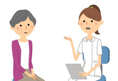 Hemşireler, Bir hemşirenin Konsültasyon/İllüstrasyon'u bir hastaya açıklarken.