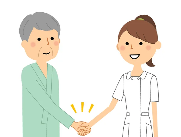 Perawat Berjabat Tangan Dengan Pasien Ilustrasi Seorang Perawat Berjabat Tangan - Stok Vektor