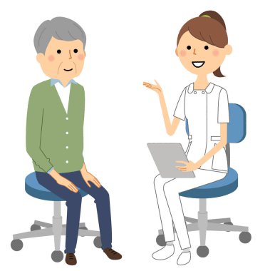 Hemşireler, Bir hemşirenin Konsültasyon/İllüstrasyon'u bir hastaya açıklarken.