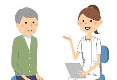 Hemşireler, Bir hemşirenin Konsültasyon/İllüstrasyon'u bir hastaya açıklarken.