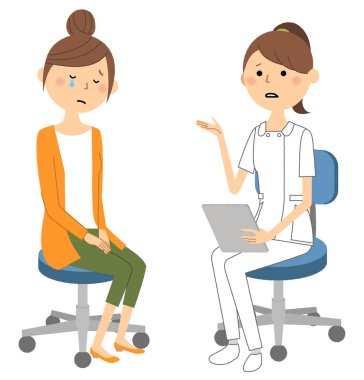 Hemşireler, Bir hemşirenin Konsültasyon/İllüstrasyon'u bir hastaya açıklarken.