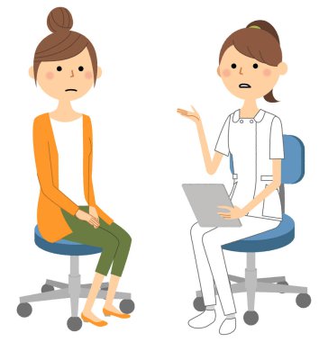 Hemşireler, Bir hemşirenin Konsültasyon/İllüstrasyon'u bir hastaya açıklarken.