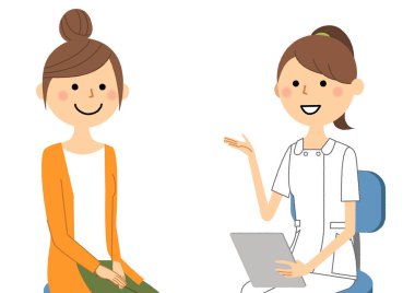 Hemşireler, Bir hemşirenin Konsültasyon/İllüstrasyon'u bir hastaya açıklarken.