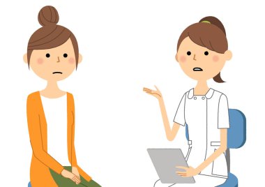 Hemşireler, Bir hemşirenin Konsültasyon/İllüstrasyon'u bir hastaya açıklarken.