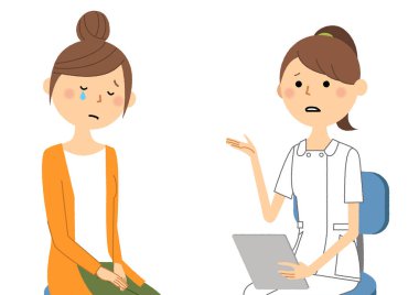 Hemşireler, Bir hemşirenin Konsültasyon/İllüstrasyon'u bir hastaya açıklarken.