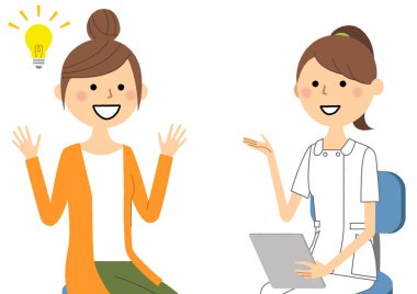 Hemşireler, Bir hemşirenin Konsültasyon/İllüstrasyon'u bir hastaya açıklarken.