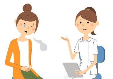 Hemşireler, Bir hemşirenin Konsültasyon/İllüstrasyon'u bir hastaya açıklarken.