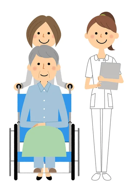 Sestry Invalidní Vozíky Pacienti Ilustrace Zdravotních Sester Invalidních Vozíků — Stockový vektor