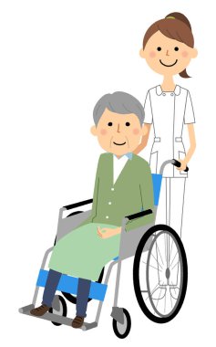 Hemşireler ve tekerlekli sandalye hastaları/Hemşire ve tekerlekli sandalye hastalarının çizimleri.