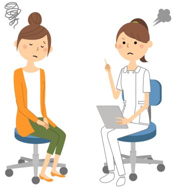 Hemşireler, Bir hemşirenin Konsültasyon/İllüstrasyon'u bir hastaya açıklarken.