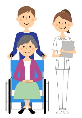 Hemşireler ve tekerlekli sandalye hastaları/Hemşire ve tekerlekli sandalye hastalarının çizimleri.