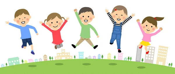 Jumping Children Est Une Illustration Enfants Qui Sautent — Image vectorielle