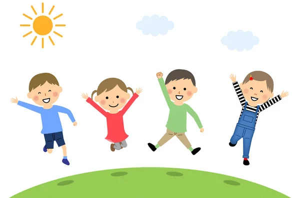 Hoppande Barn Det Illustration Barn Som Hoppar — Stock vektor