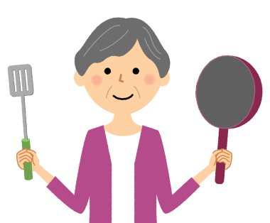 Yaşlı kadın, Yemek / Yaşlı kadın pişirme İllüstrasyon.