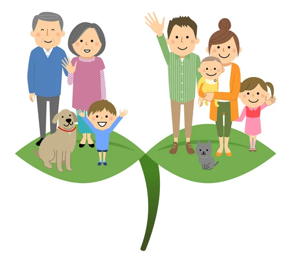 Καλή Οικογένεια Και Νεαρά Φύλλα Μια Απεικόνιση Μιας Καλής Οικογένειας — Διανυσματικό Αρχείο