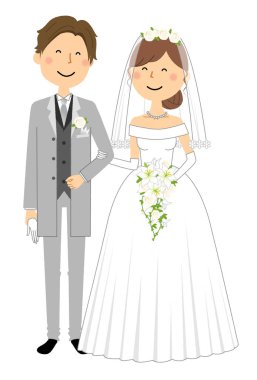 Gelin ve damat, Düğün / Bir düğün veren genç bir çift İllüstrasyon.
