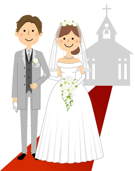 Bride Groom Wedding Illustration Young Couple Giving Wedding — Stock Vector