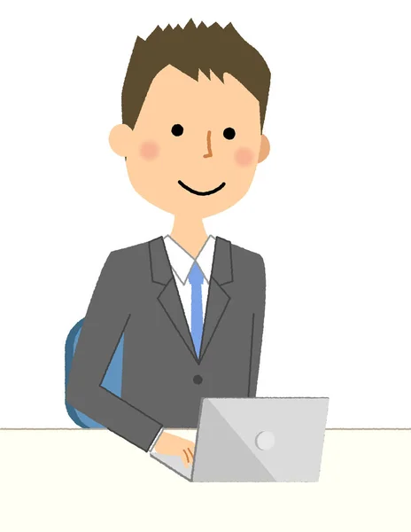Empresário Computador Portátil Uma Ilustração Homem Negócios Com Computador Portátil — Vetor de Stock