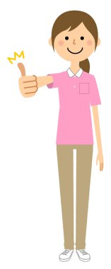 Bakıcı, hemşire yardımcısı, başparmaklar yukarı / Bir bakıcı başparmak yapıyor bir illüstrasyon.