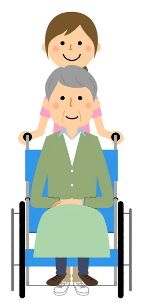 Starší Osoba Invalidním Vozíku Pečovatel Starší Osoba Invalidním Vozíku Ilustrace — Stockový vektor