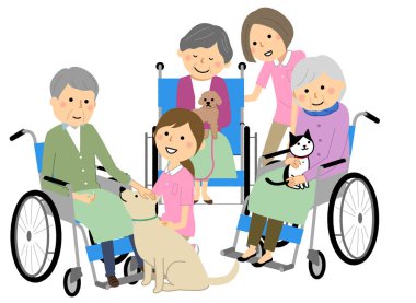 Hayvan Destekli Terapi / Hayvan Terapisi gören yaşlı bir insanın resmi.